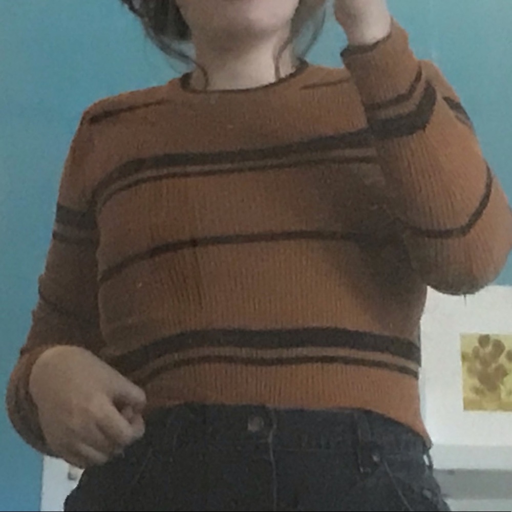 forever 21 ribbed rust and black colored sweater